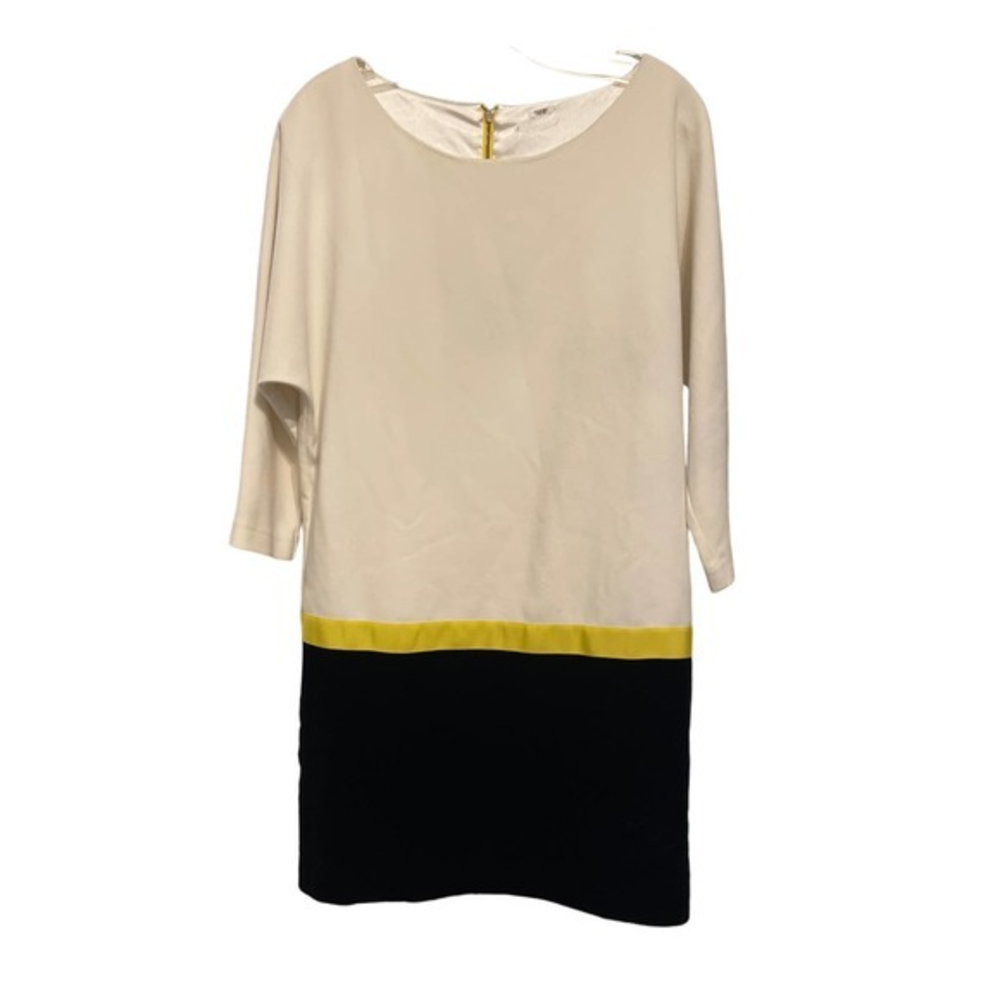 Alice + Olivia Colorblock Shift Dress Cream Yellow Black 3/4 Sleeve Size 8